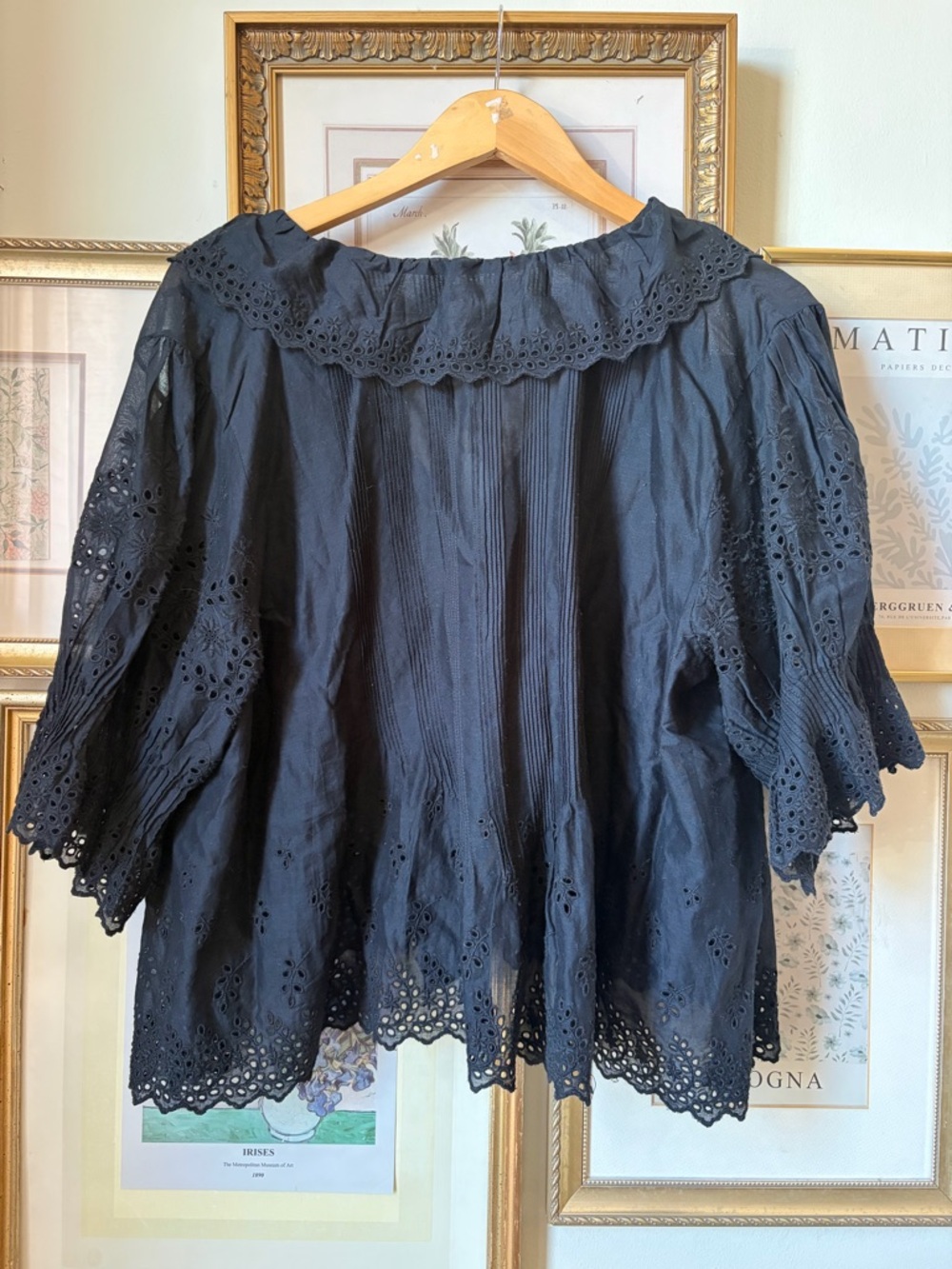 Doen Black Eyelet Ruffle Button-Front Top - Picture 12 of 14